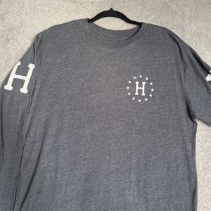 HUF T-Shirt Mens L Gray Heathered Worldwide 84 Long Sleeve Logo Crew Neck Casual
